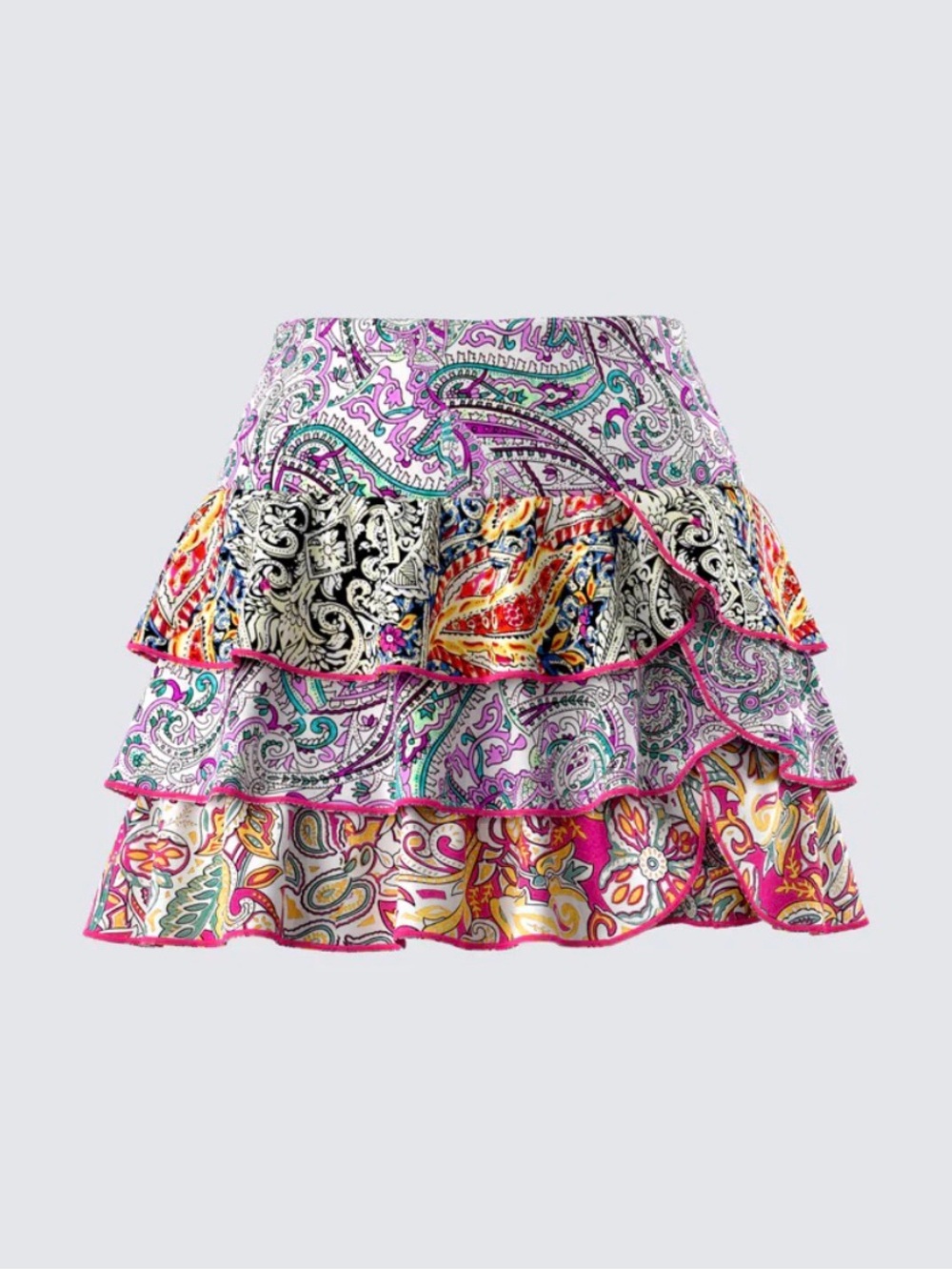 Finesse Paisley Ruffled Tier Mini Skirt - Pink Multi